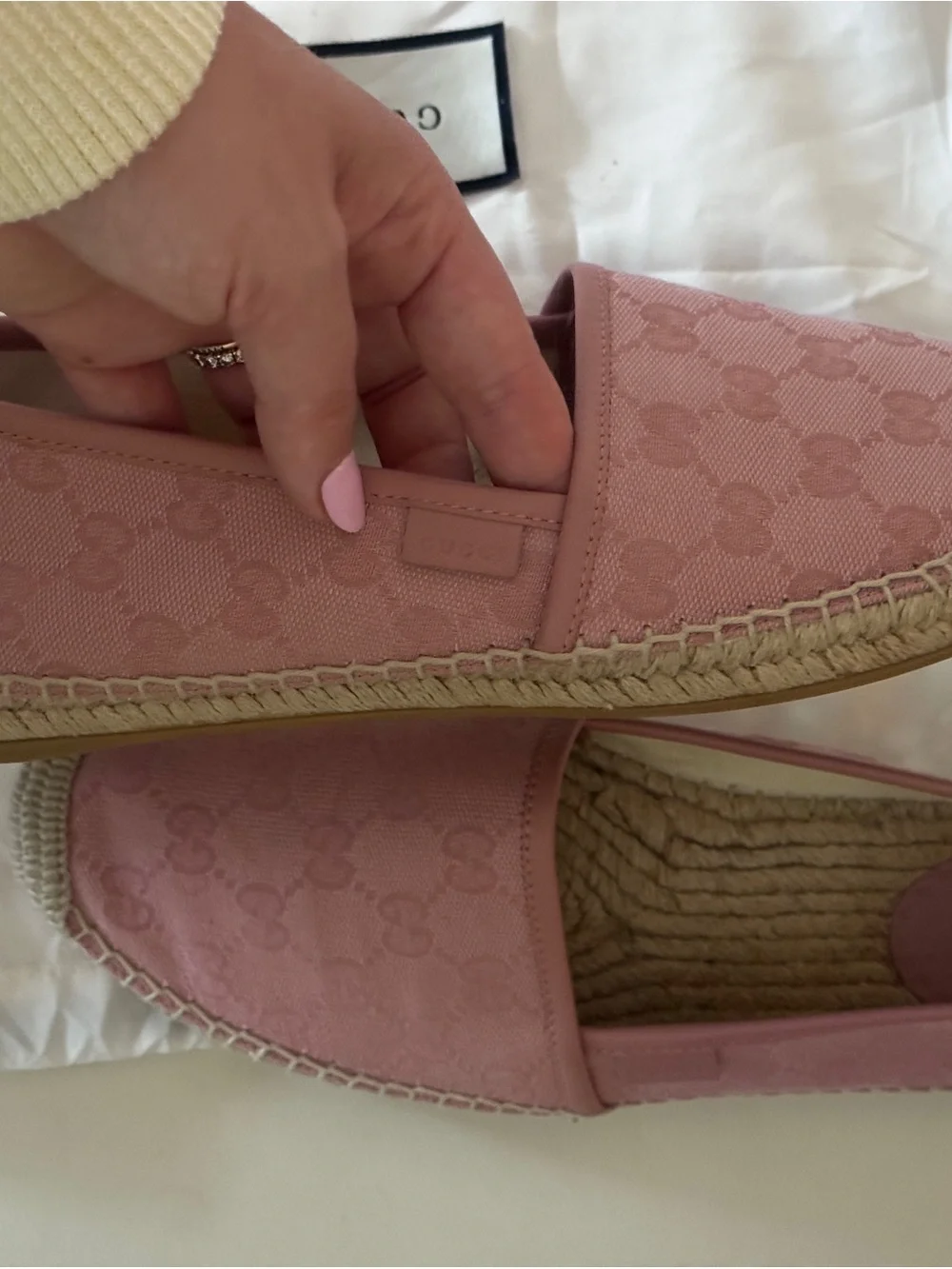 Gucci Pink Canvas Monogram Espadrille Flats